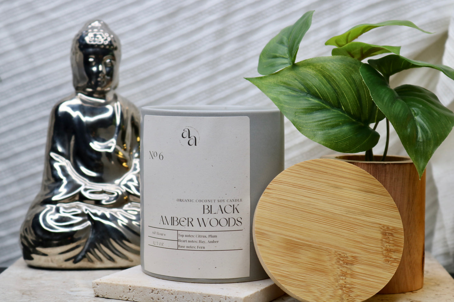 Hand Poured Coconut Soy Wooden Wick Candles: Black Amber Woods