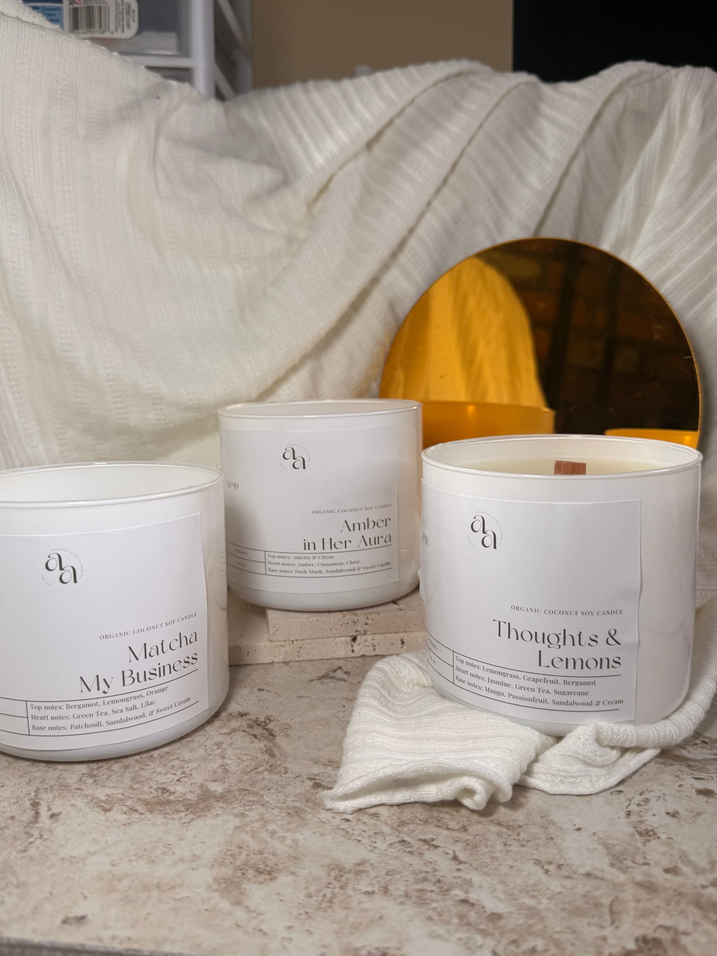 Hand Poured Coconut Soy Wooden Wick Candle- Amber in her Aura