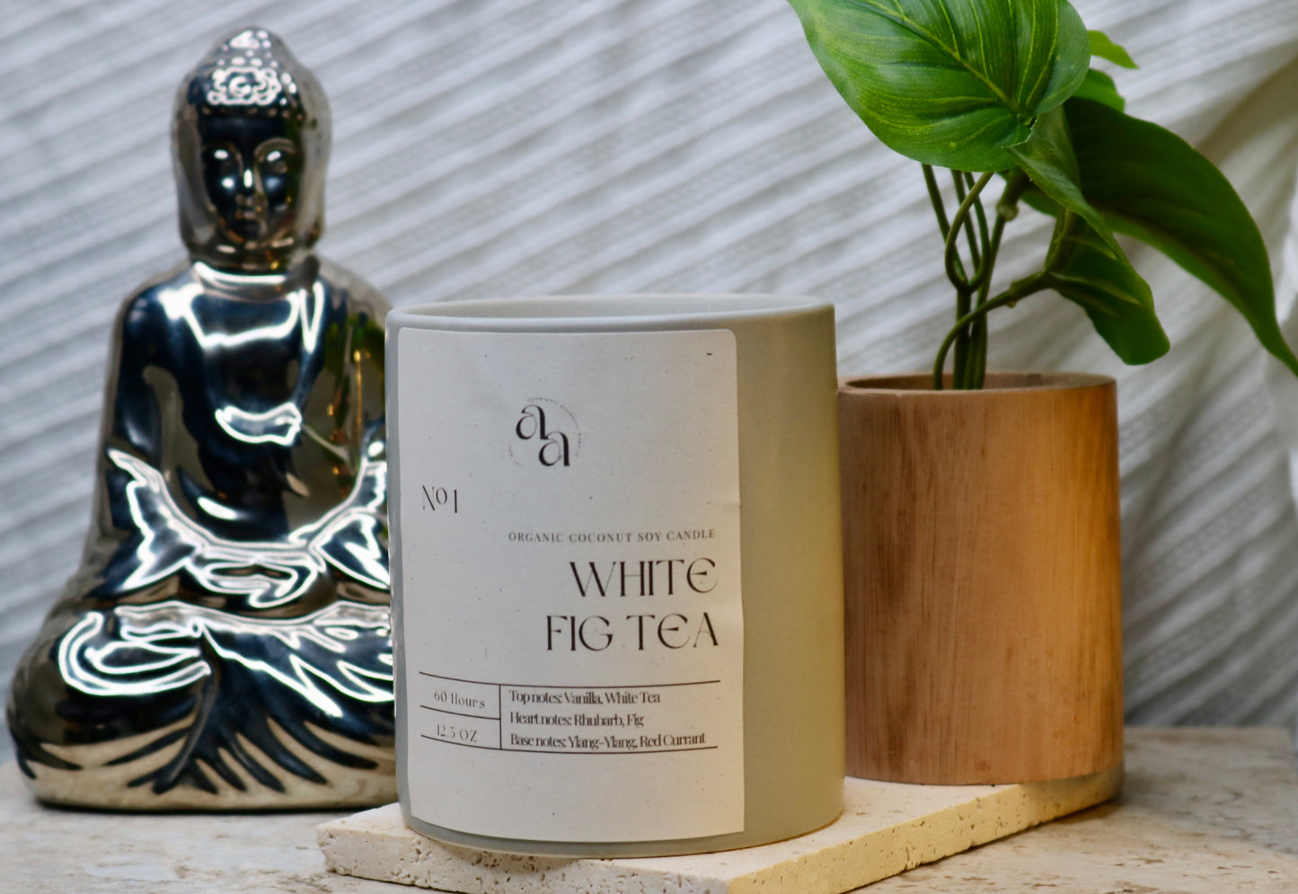 Hand Poured Coconut Soy Wooden Wick Candles- White Fig Tea