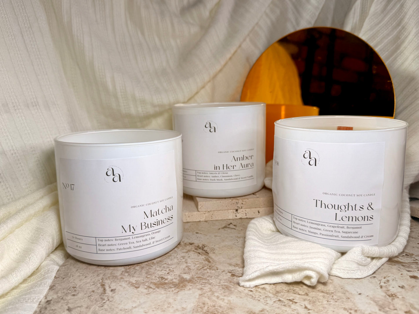 Hand Poured Coconut Soy Wooden Wick Candle- Thoughts & Lemons